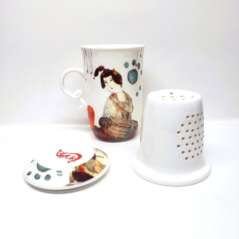 Teavana 3 Piece Infuser Tea Mug Wu Ziqiang Artkey Cup Chinese Musician Pipa